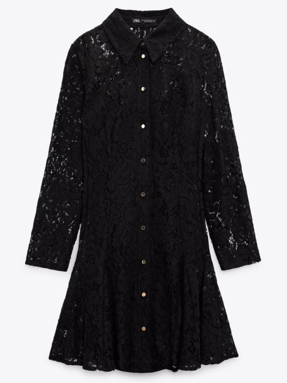 ZARA BLACK FLORAL LACE COLLARED MINI A-line SHIRTDRESS size L whimsigoth